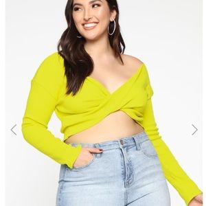 Fashion Nova Twisted Top Sweater 1X Neon Green